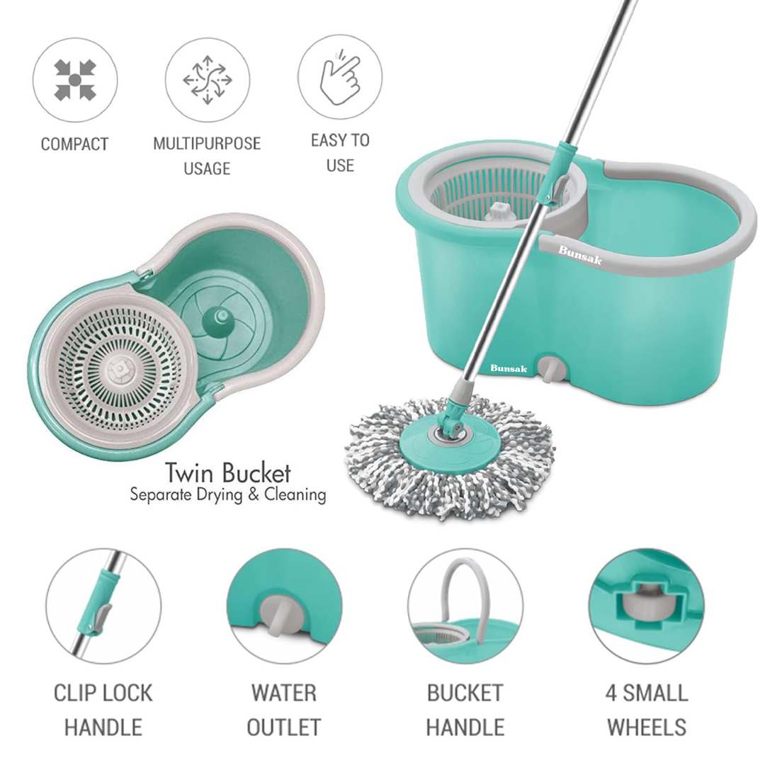 Bunsak 2 in 1 Spin Mop with Refill (Microfiber)