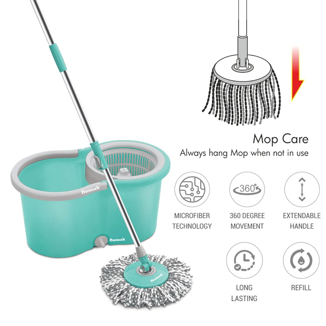 Bunsak 2 in 1 Spin Mop with Refill (Microfiber)